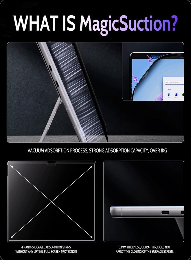 Peslv Privacy Screen for 13 Inch Surface Pro 11/10/9/8/X, MagicSuction™ Removable Anti Spy Black Protector, Glare Blue Light Filter for Microsoft Laptop Computer Monitor - Image 3